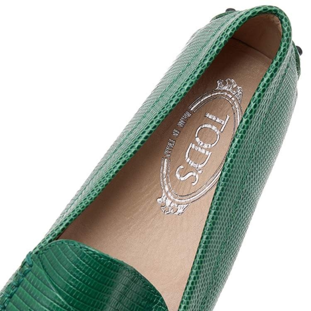 Tod's Green Leather Moccasin Driving Loafers - Picture 9 of 14